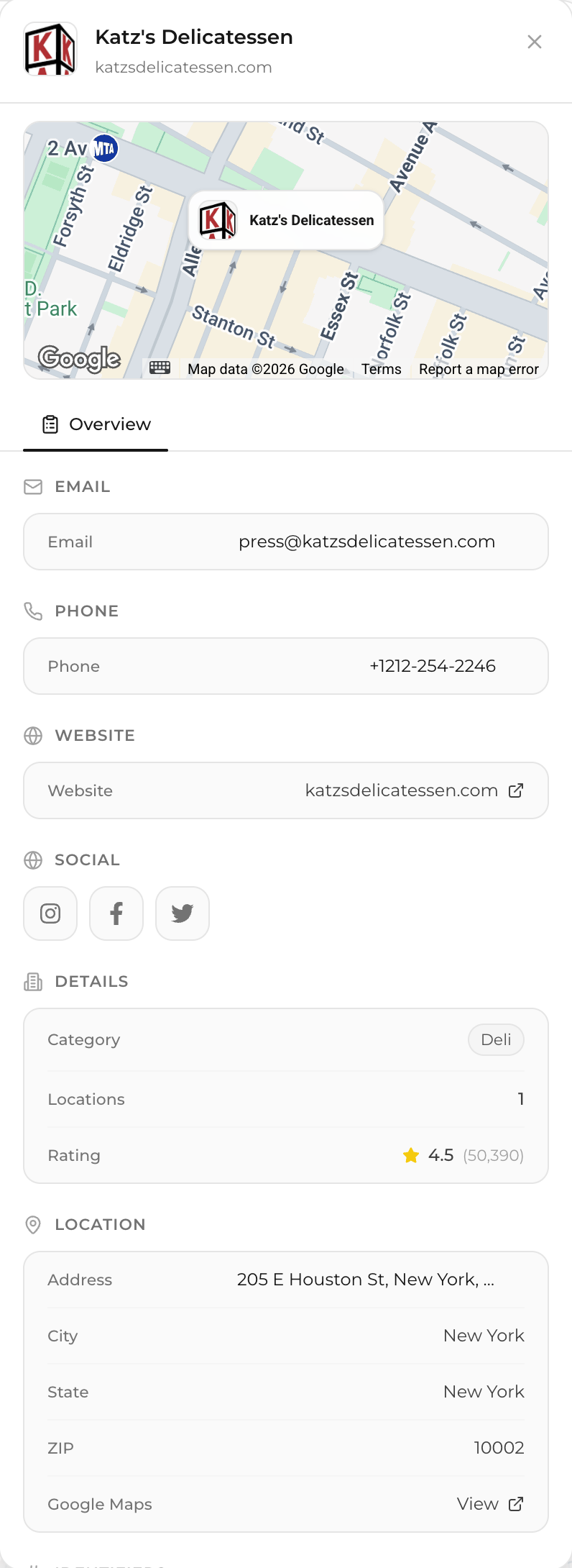 Contact Details Drawer